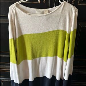 Liz Claiborne Women's Striped Sweatshirt - White, Lime, and Black